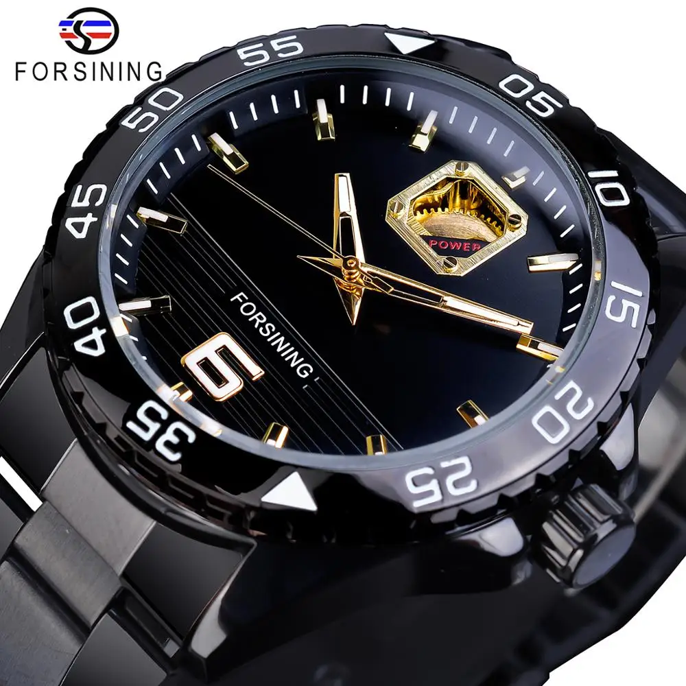 Forsining 2019 Mechanical Mens Wristwatch Fashion Creative Dial Man Clock Black Stainless Steel New Arrival Business Male Watch new arrival summer tracksuit for male short sleeve tshirt shorts 2 piece set oversized casual trendt sportswear outfits clothes