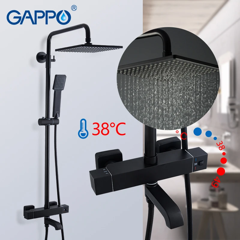 

GAPPO shower system thermostatic mixer shower set black bathroom faucet water mixer Rainfall bathroom shower wall bathtub faucet