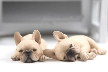 

French Bulldog Milk White Sleep Hand Painted Resin Figurine Statue A Pair