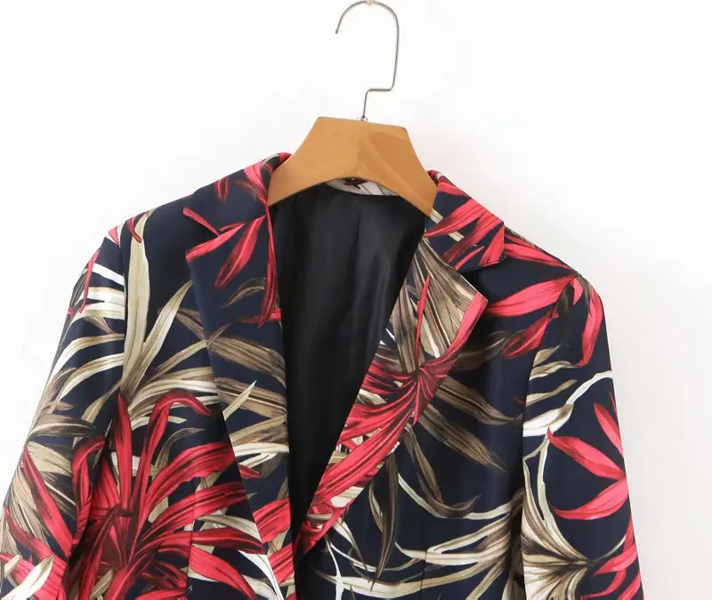 

Summer New Style Europe And America WOMEN'S Dress-Style Leaf Flower Printed Fold-down Collar Loose-Fit Long Sleeve Small Suit Co