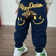 Детские повседневные брюки из чистого хлопка с героями мультфильмов в Корейском стиле; Лидер продаж; детская одежда со смайликами; Лидер продаж