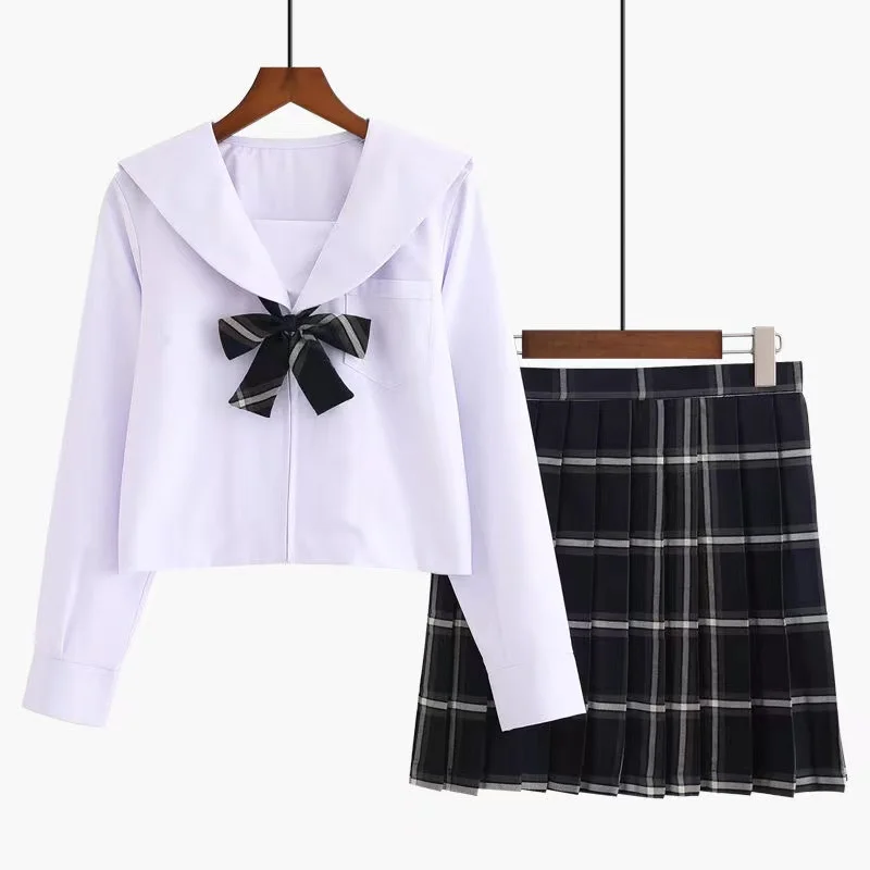 Japanese JK School Uniforms Girls Preppy Plaid High Waist Skirt Sets Preppy Chic Style Cosplay Lolita Sweet Color For Girls
