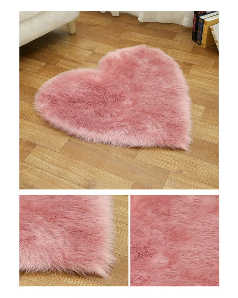 Love Heart Shaggy Carpet For Living Room Bedroom Fluffy Super Warm Plush Mats Kids Room Pure Color Faux Fur Rug Floor Rugs