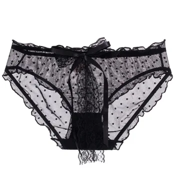 

Sexy Women transparent Bow Sexy Summer Transparent Cute Mesh Lace Chiffon Young girl Sweet Women's Briefs underwear panties