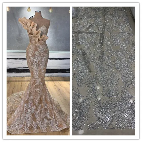 

tulle lace with glued glitter fashion David-9.8914 african glitter lace fabric for party dress 5yard/lot embroidered