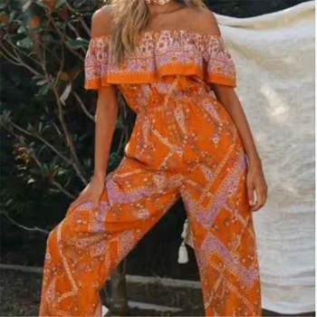 

2020 Vintage Boho Floal Women Jumpsuit Casual Romper Summer High Waist Wide Leg Playsuit Bodycon Party Romper Trousers