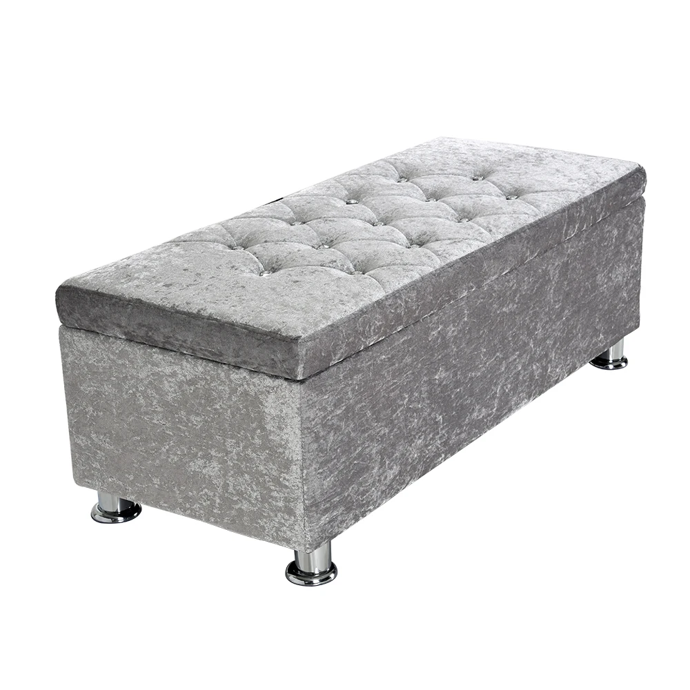 

Panana Large/ Small Silver Crushed Velvet Ottoman Storage Box Toy FootStool Bed Storage Stool Bench
