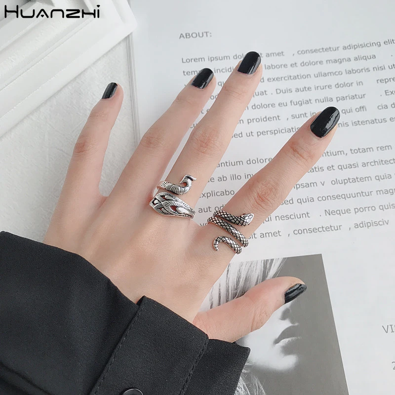 HUANZHI 2020 животное Преувеличение змея кольца Павлин Ретро тибетский серебряный