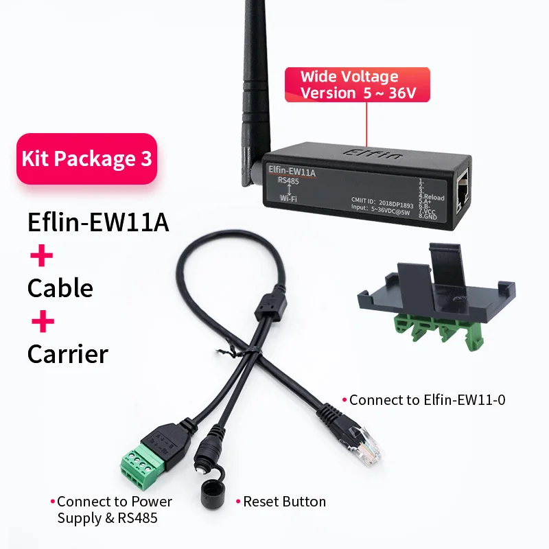Entrada de CC de transferencia de datos a través de Wi-Fi, compatible con conversión RS232/RS485 a Ethernet/Wi-Fi, gran Elfin-EW11, 5 ~ 18VDC