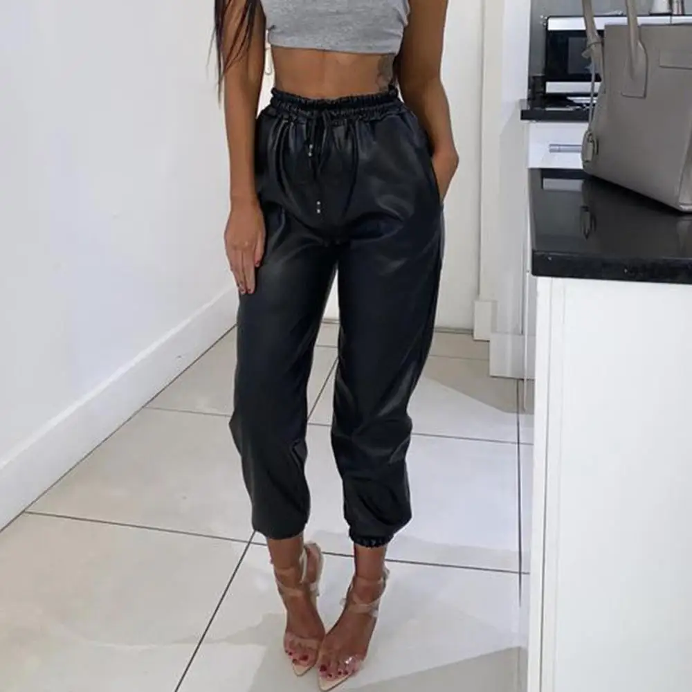 Womens Ladies Faux Leather High Waist 