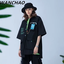 WANCHAO CP Couple Summer Wear Brand Functional Tooling Shirt Men/Women Loose Short Sleeve Oversize Shirt ins Street Trend