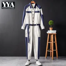 Модные мужские цельные комбинезоны с длинным рукавом Брюки карго винтажные пояса повседневные Хип-хоп комбинезоны Разноцветные длинные джоггеры брюки