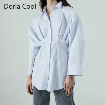 

European Women Designer Blouses Personality Ruffles Long Shirts Long Puff Sleeves 2020 Female Solid Tops Long Pleated Blusas Top
