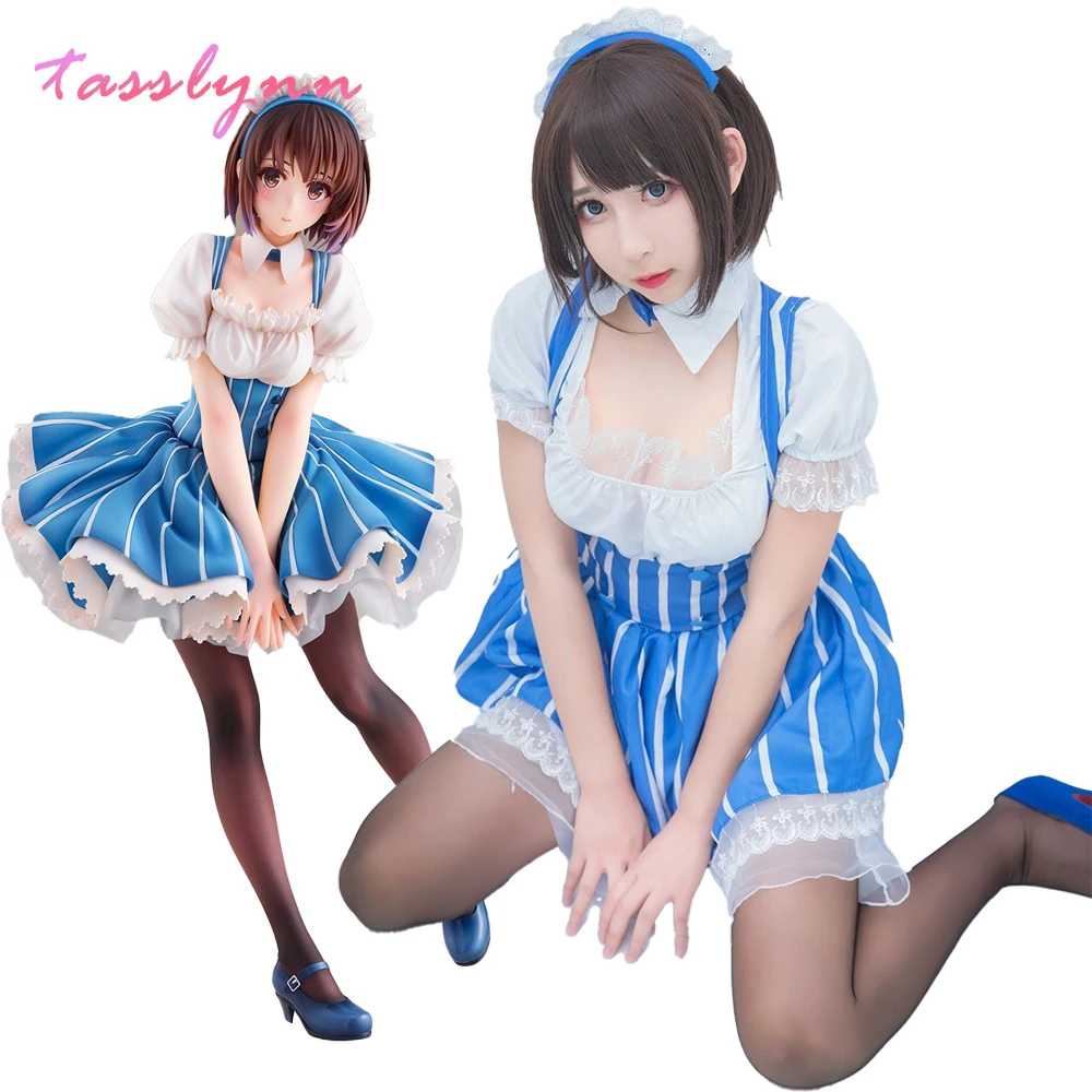 

Anime Saekano: How to Raise a Boring Girlfriend Katou Megumi Plaid Maid Stripe Dress Women Cosplay Costume Dress + Headress
