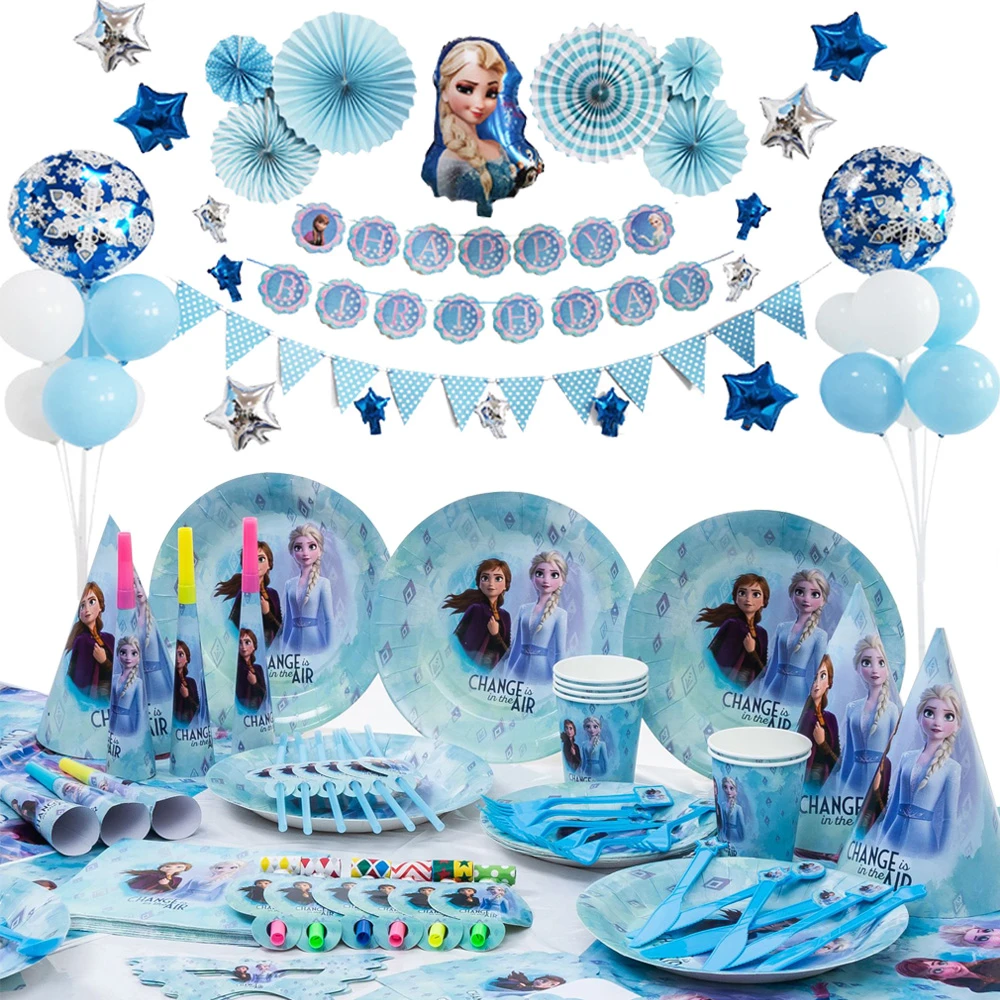 Claire hoofd Grit Disney Frozen 2 Elsa Sneeuw Prinses Thema Party Papieren Borden Cups Banner  Cake Topper Eerste Verjaardag Decoratie Meisje Baby  Favor|Wegwerpfeestservies| - AliExpress