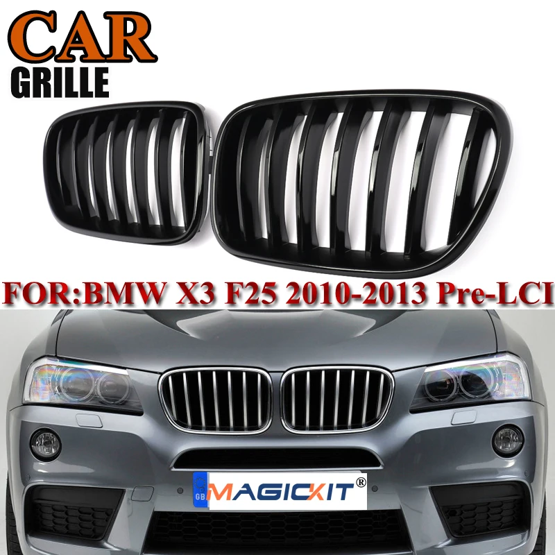 MagicKit 1 пара глянцевая черная передняя решетка радиатора для бампера Решетка капота сетка для BMW X3 F25 X4 F26 SUV 2010- ABS на замену, для стилизации автомобиля