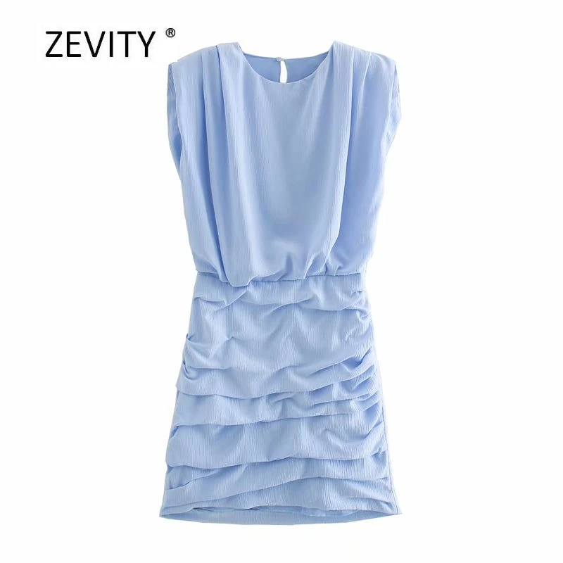 New Women elegant o neck sleeveless solid color pleated slim dress female side zipper vestido chic summer business Dresses DS433 New Women elegant o neck sleeveless solid color pleated slim dress female side zipper vestido chic summer business Dresses DS433