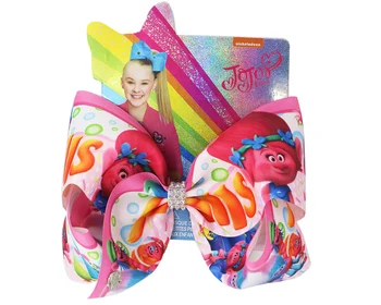 

2020 new 8inch Hair Bow With Alligator Clip print cartoon ribbon Girl Kids rhinestion Bowknot Hair accessories 8pcs/