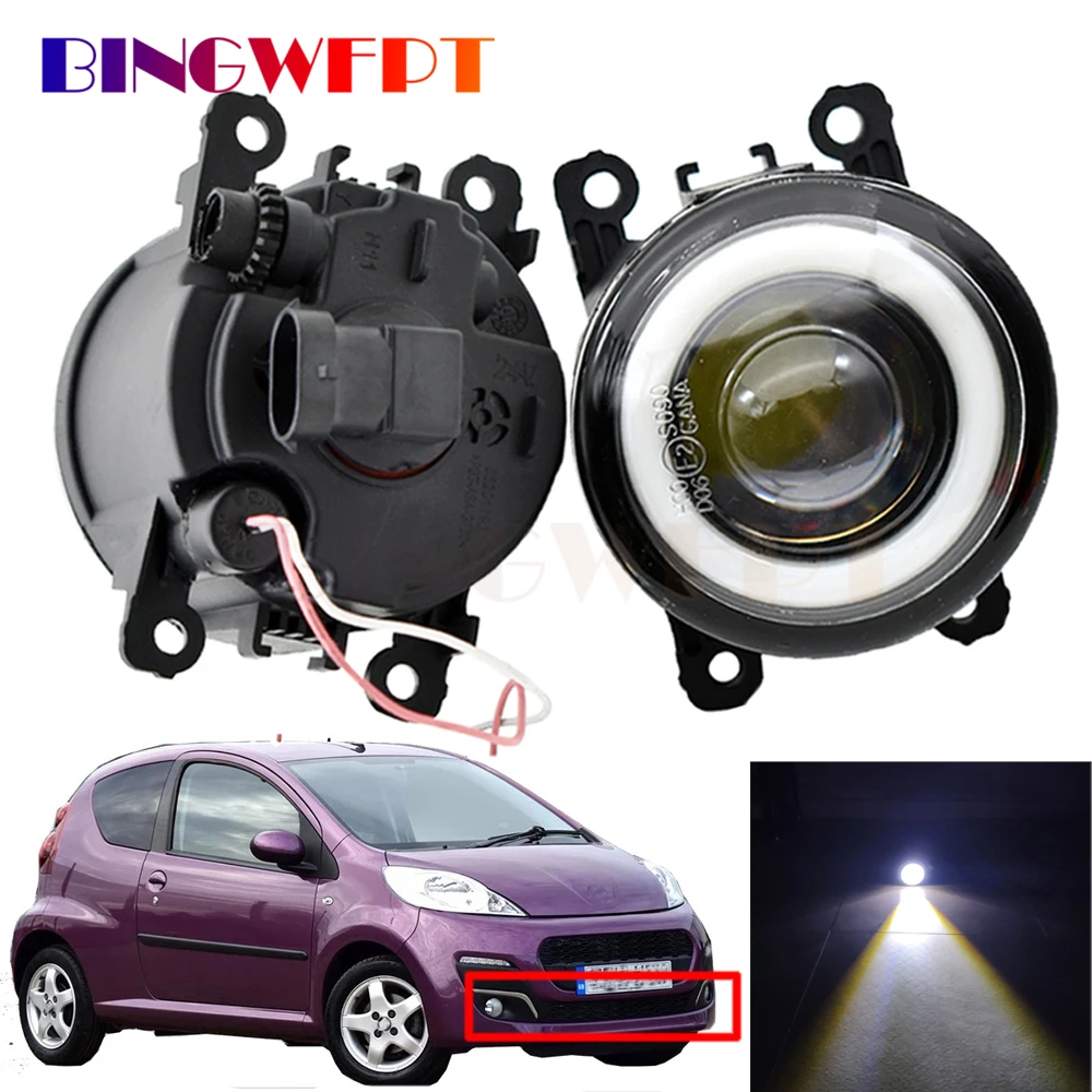 For Peugeot 107 Hatchback 2005 Up Car H11 LED Fog Light + Angel Eye