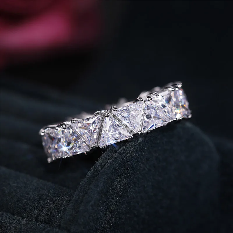 Wedding Band Promise Rings For Women Unique Triangle Cubic Zirconia Design