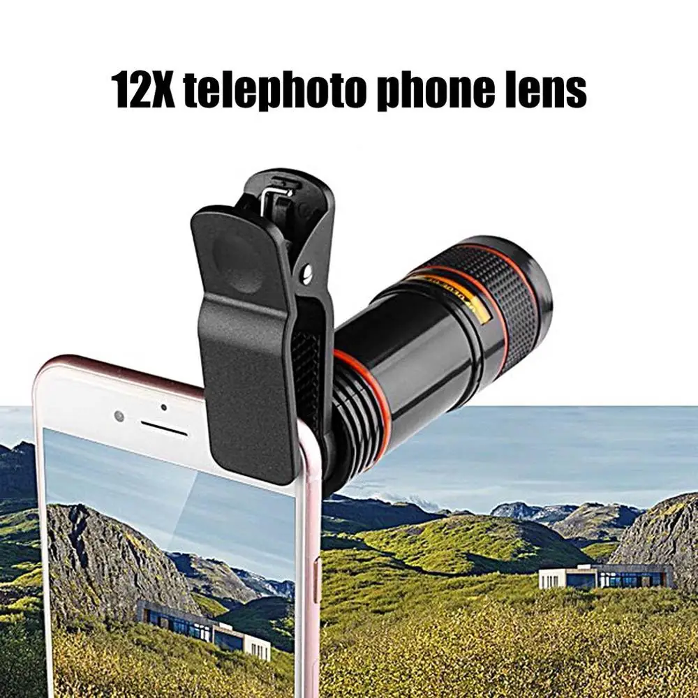 Объектив камеры мобильного телефона 12X зум телеобъектив внешний телескоп с универсальным зажимом для смартфона
