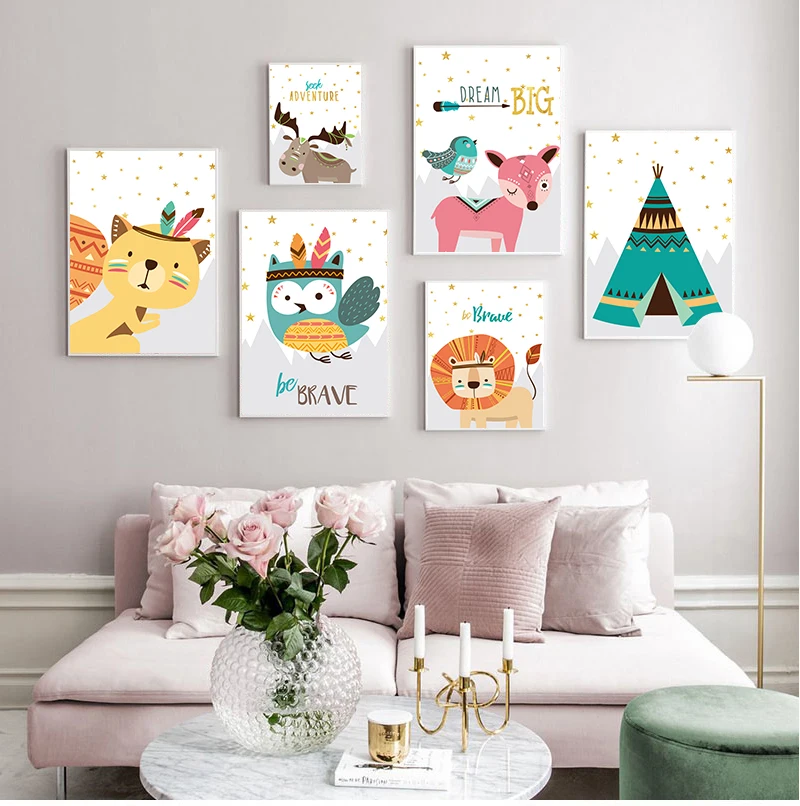 Bear Fox Lion Owl Raccoon Tent мечты цитаты Nordic s и принты настенная Картина на холсте