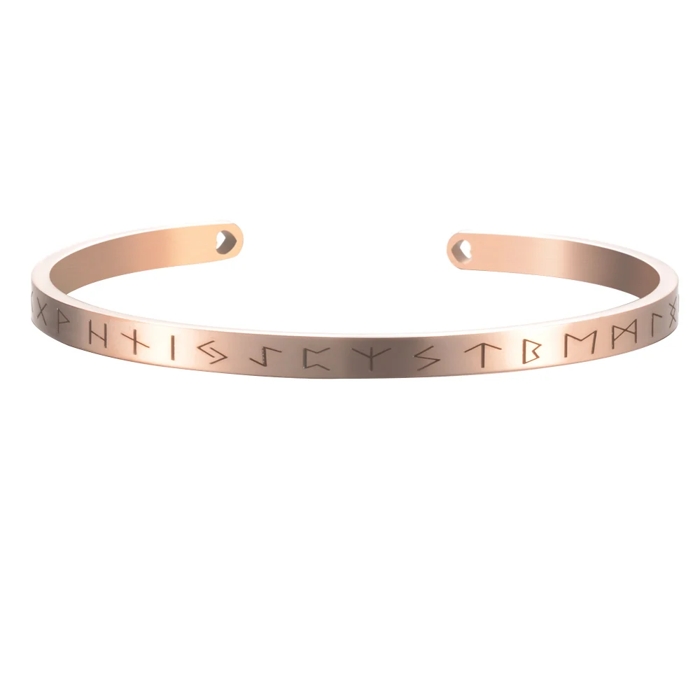4mm rose gold Скандинавский Викинг браслет с рунами Регулируемый Амулет манжета браслет с валкнутом Нержавеющая сталь качество мужские ювелирные изделия SL-144 - Окраска металла: 4mm rose gold