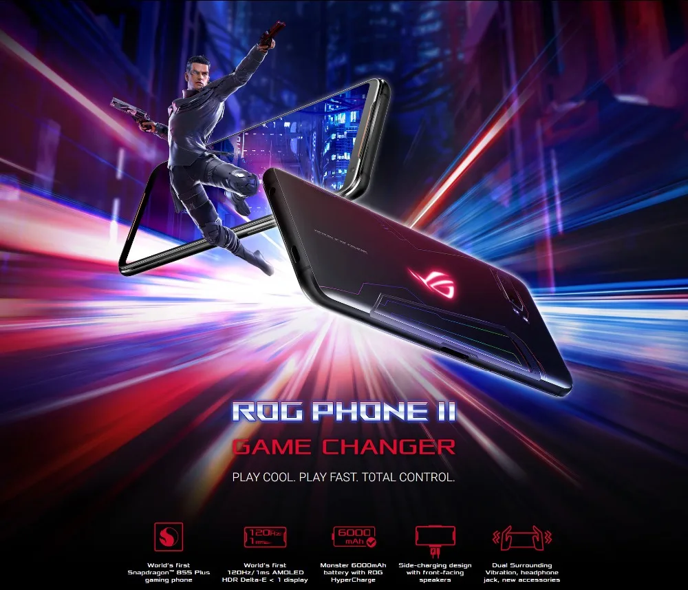 Asus ROG Phone II ZS660KL мобильный телефон 6,5" 8 Гб 128 ГБ Snapdragon855+ две sim-карты 6000 мАч 48MP NFC Android 9,0 ROG Phone 2