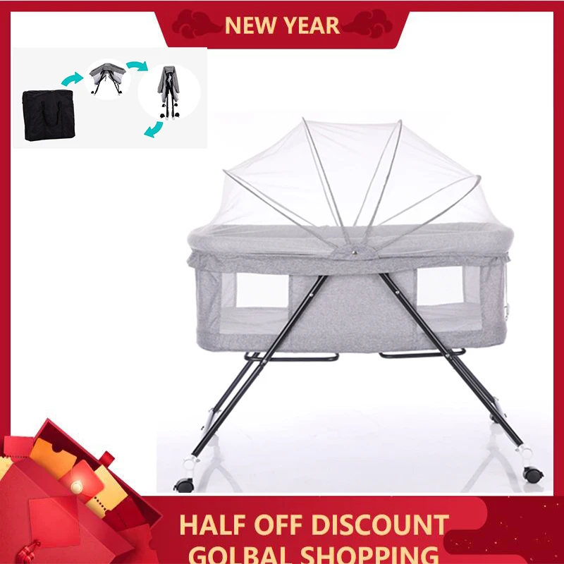 

Multi-function Portable Baby Bed For Kids With Parents' Normal Big Bed Infant Travel Sleeper Cot Breathable Folding Rocking Crib