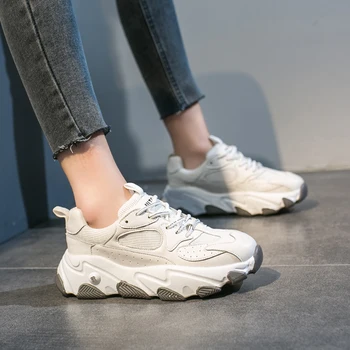 

Spring New Women Chunky Sneakers Thick Sole Dad Shoes Fashion Platform White Sneakers Casual Sports Shoes