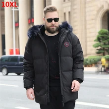 Winter men's big fur collar white duck down jacket for 160kg jacket long section plus size 10XL 9XL 8XL 6XL 7XL 5XL