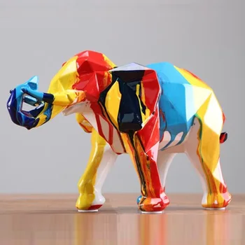 

New Arrival Natural Resin Elephant Mascot Colorful Colors Geometric Figures Home Decor Christmas Gifts Office Decoration