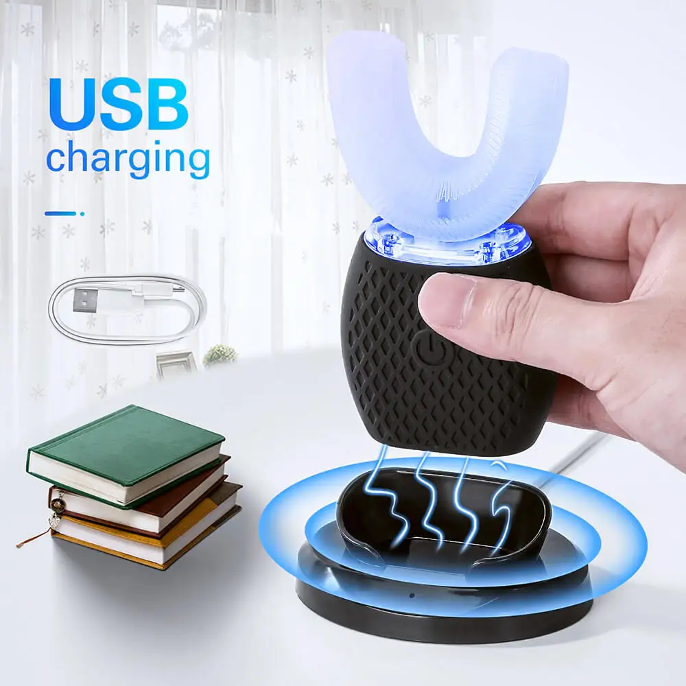 Intelligent Automatic Silicone Sonic Electric Toothbrush USB Rechargeable U-type Blue Light Teeth Whitening Toothbrush 4 Modes Intelligent Automatic Silicone Sonic Electric Toothbrush USB Rechargeable U-type Blue Light Teeth Whitening Toothbrush 4 Modes
