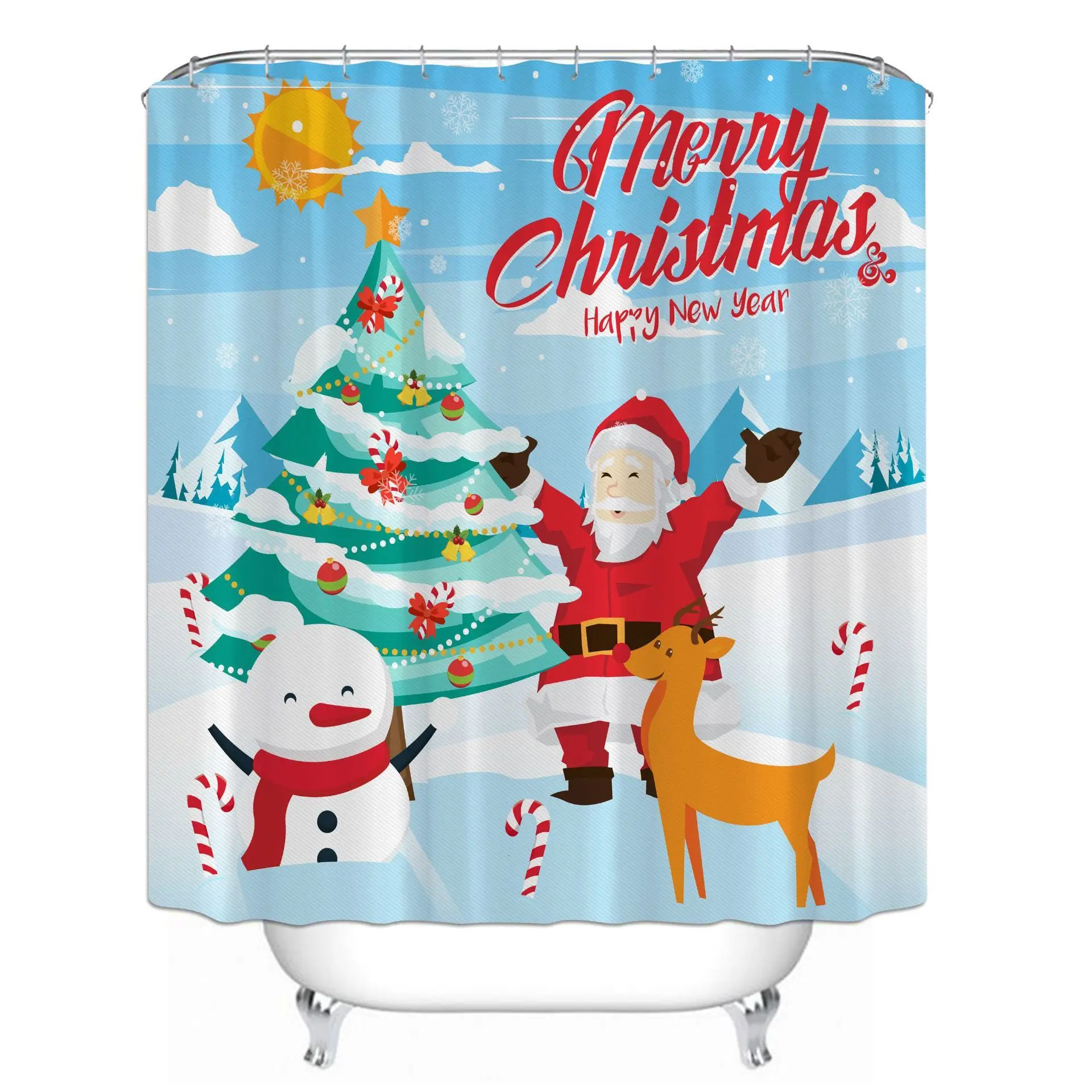 

Merry Christmas Gift Printed Santa Claus Tree Snowman Bathroom Shower Curtains Frabic Waterproof Polyester Bath Curtains