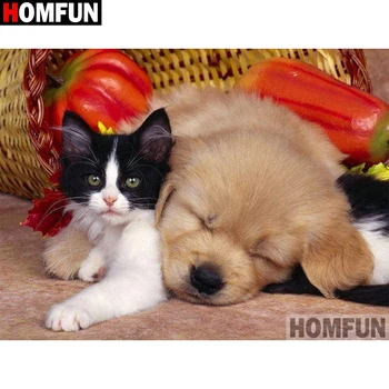 

HOMFUN Diy 5d Diamond Painting "Animal dog cat" Cross Stitch Square Round Diamond Embroidery Handwork Rhinestone Art A27335
