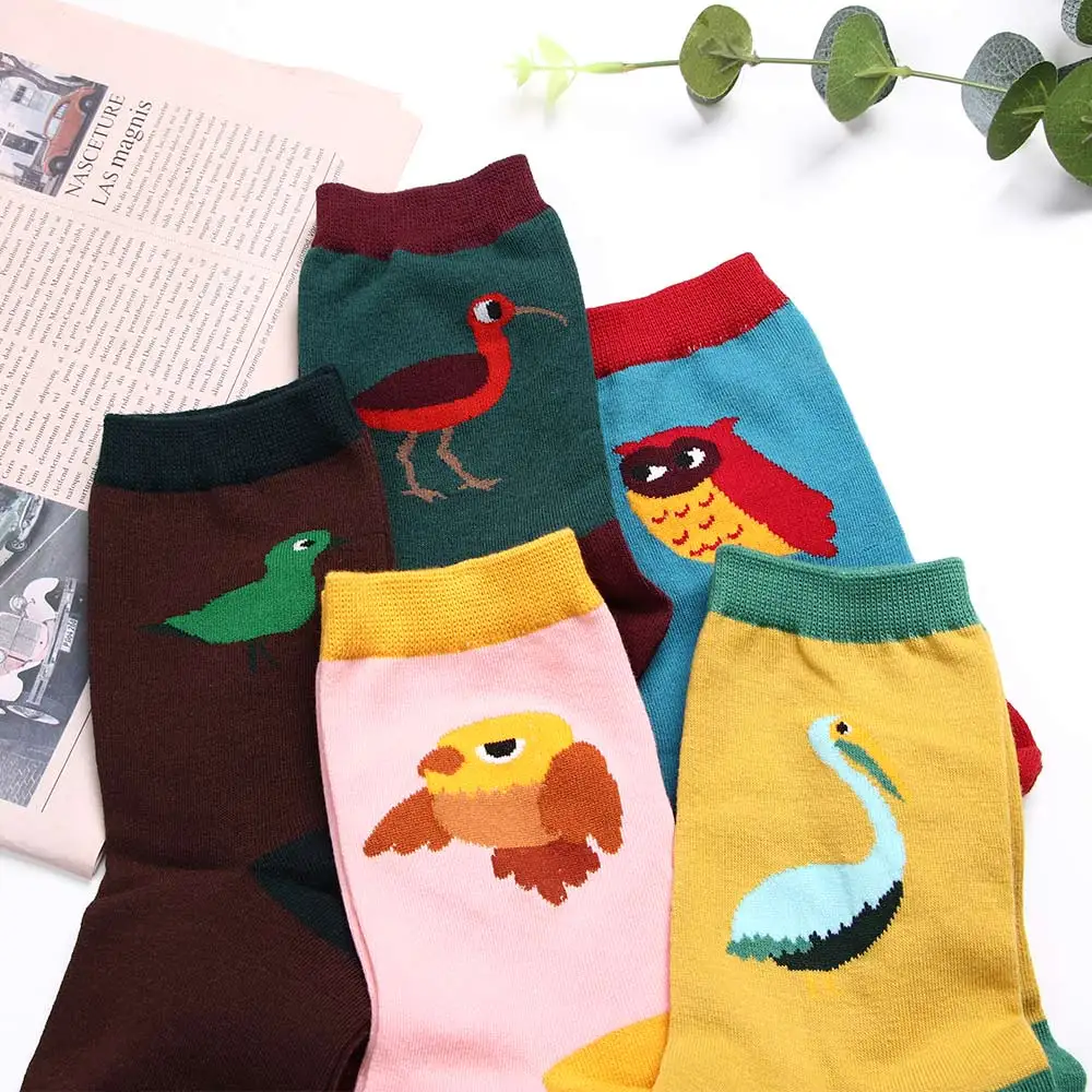 Женские носки хлопковые носки с рисунками животных Harajuku женские милые унисекс носки с птичками хипстерские Модные Повседневные носки с принтом животных