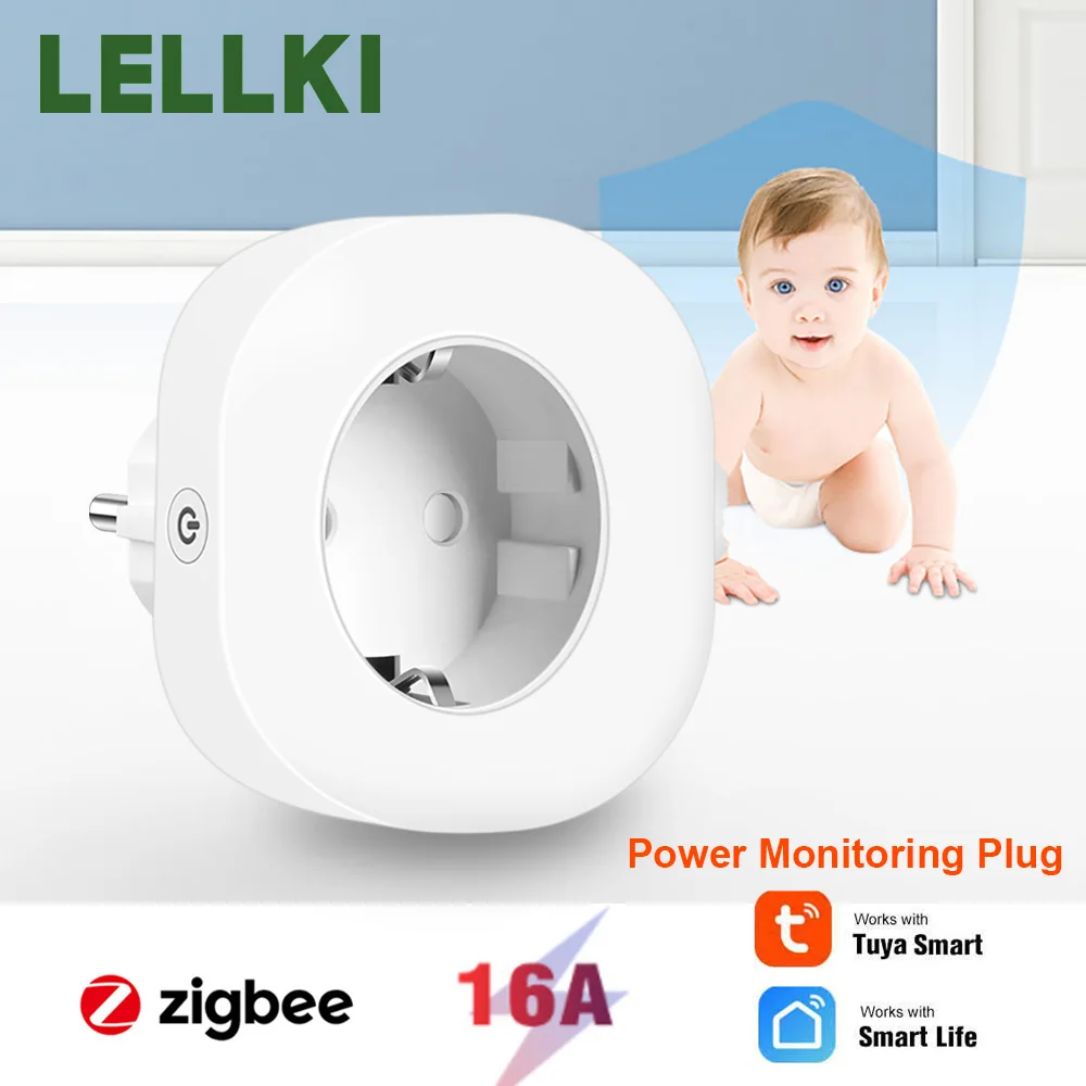 Lellki-tomada de Parede Zigbee Adaptador Inteligente Monitoramento de Energia Controle Remoto por Voz Alexa Tuya eu br it jp fr il 16a