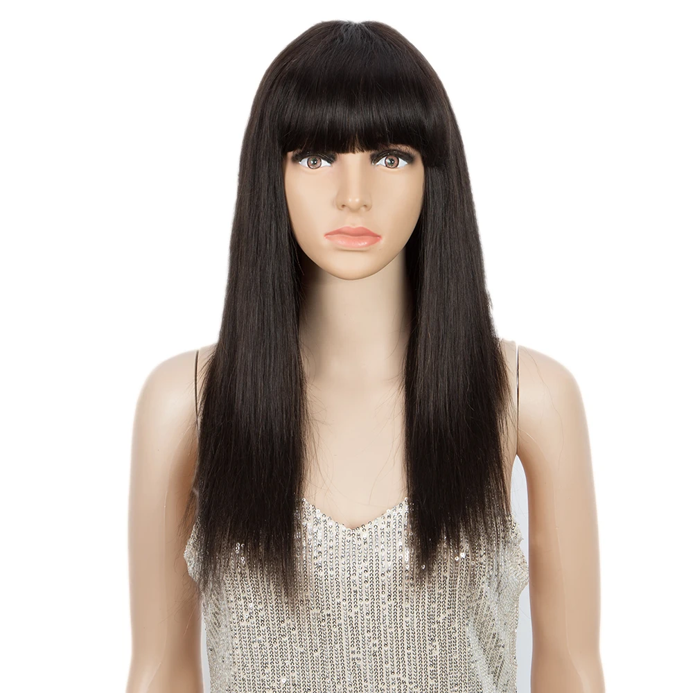 Perucas de Cabelo Humano com Franja Longo em Linha Humano para as Mulheres Cheia do Cabelo True Reta Brazilan Colorido Natrual Remy Peruca 1 True reta perucas de cabelo humano com