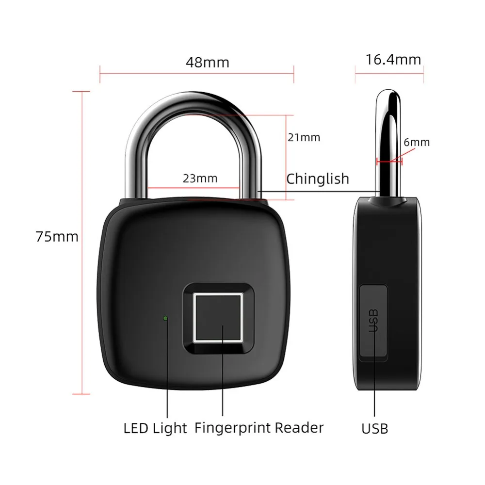 Замок из цинкового сплава, без ключа, с защитой от отпечатков пальцев, USB Перезаряжаемый дверной замок, умный, с отпечатком пальца, быстрый разблокированный, электронный замок