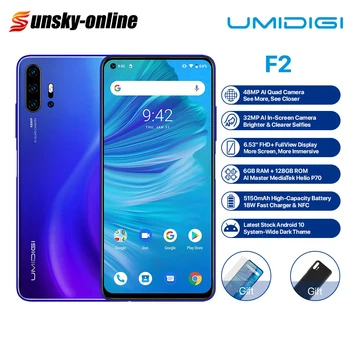 

UMIDIGI F2 Global Version Smartphone Android 10 48MP+13MP+5MP 5 Cameras 6.53" FHD+ 6GB+128GB 5150mAh Dual 4G Lite NFC Cellphone