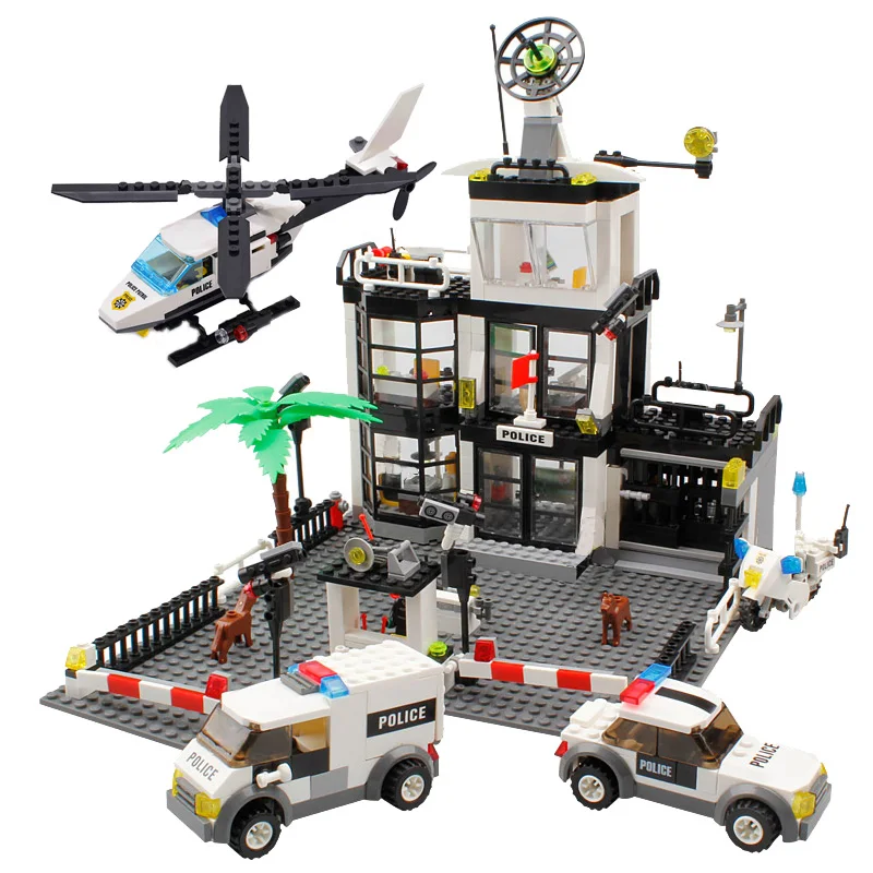 

KAZI City Police Station Helicopter Boat Truck Technic Car Building Blocks Mini Bricks Figure Toys For Children Boys