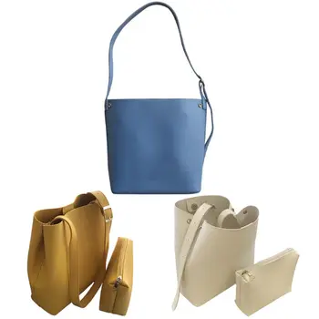 

2pcs/set Ladies Pail Shoulder Bag Soft PU Elegant Style with A Small Pack Crossbody Daily