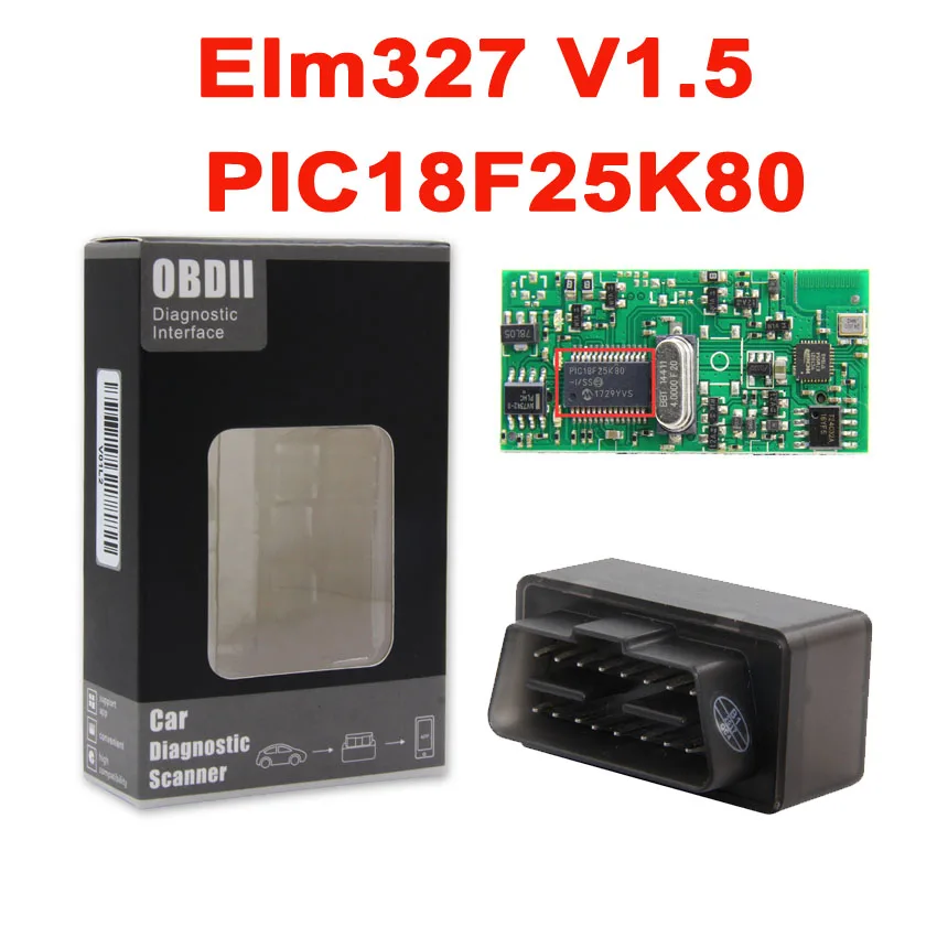 v1.5 PIC18F25K80 ELM327 V1.5 Bluetooth PIC18F25K80 V1.5 OBD2 сканер Диагностический адаптер мини ELM 327 v1.5 OBD OBDII считыватель кодов сканирующий инструмент - Цвет: v1.5 PIC18F25K80