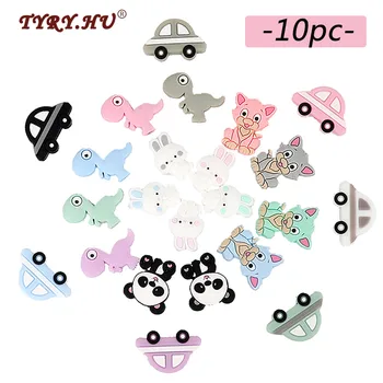 

TYRY.HU 10pc Baby Cute Panda Silicone Teething Beads BPA Free Silicone Rodent Tiny Rod Baby DIY Animal Cat For Baby Safe Toys