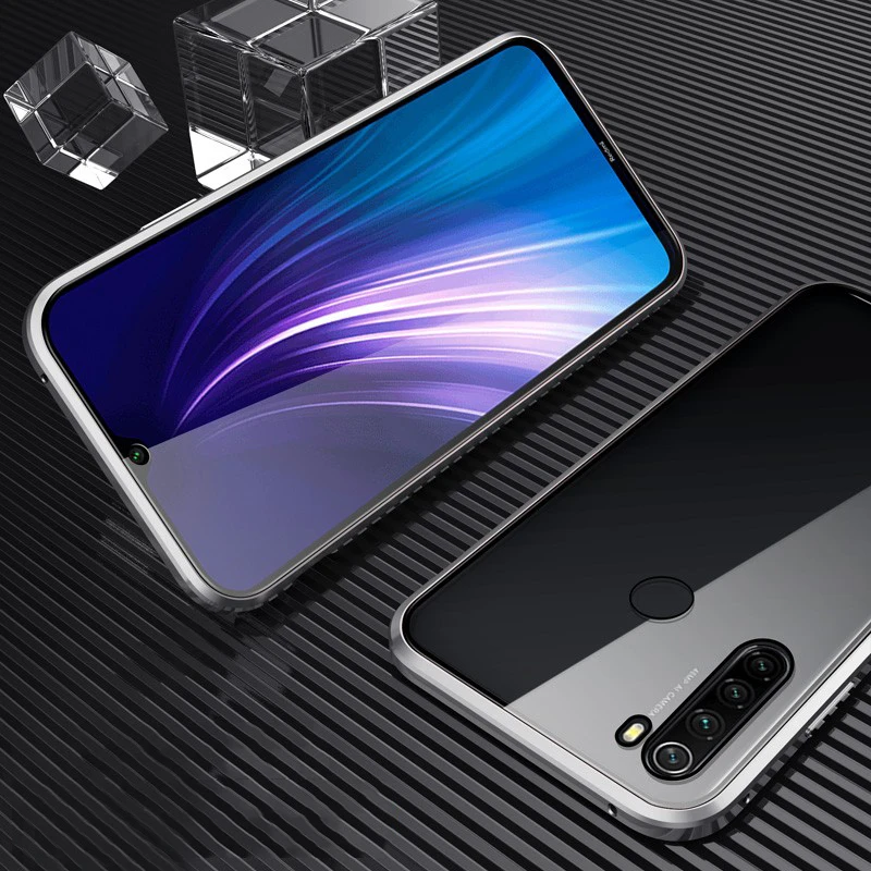 Silver Двусторонний стеклянный чехол для Redmi Note 8 T 8 T, чехол с магнитной застежкой спереди+ чехол из закаленного стекла для Xiaomi Redmi Note 8 Pro, чехол - Цвет: Silver