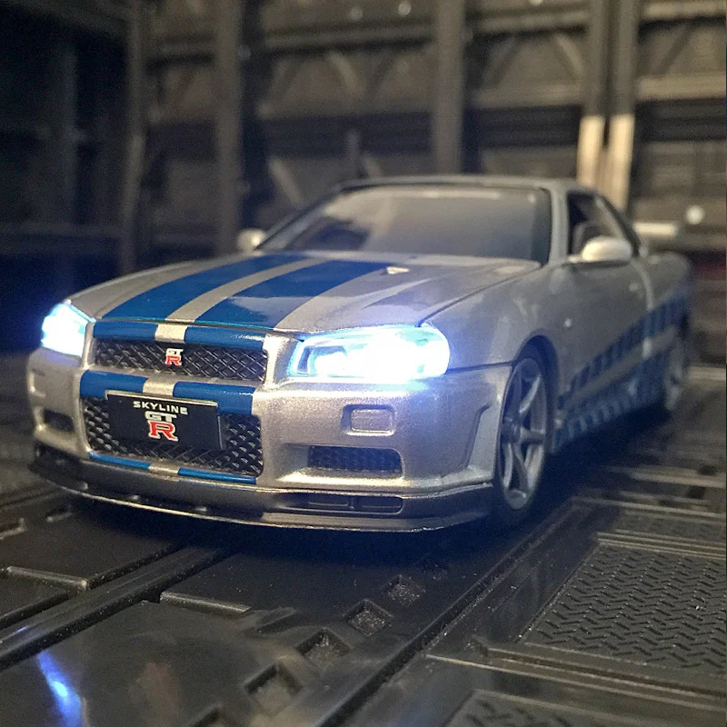 1/32 Nissan GTR34 skyline car Alloy toy model Metal material decoration Fast and Furious Collection birthday present for friend | Игрушки и