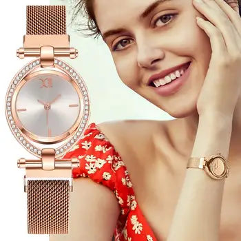

Luxury Fashion Magnetic Buckle Watches Women Qualities Diamond Spin Quartz Watch Mesh Strap Ladies Wristwatches Stainless Steel