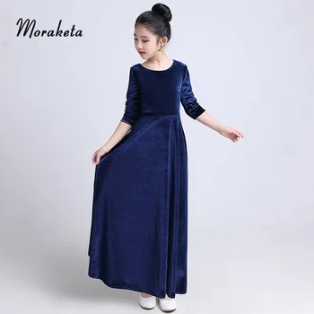 

A-line Princess Ankle-length Long Girls Formal Dresses For Wedding Evening Navy Blue Velvet Flower Girl Dresses