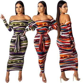 

The new 2019 fashion trend is a hot seller of African ethnic style women's dresses, European and American fashion, one-neck, of