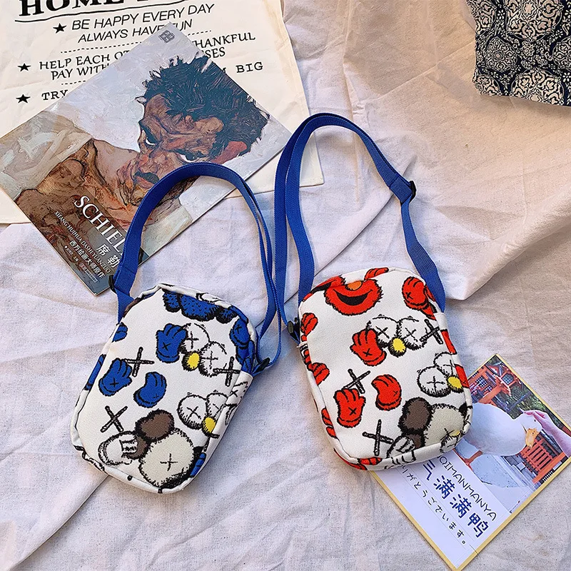 Новая стильная сумка брезентовый мешок для мобильного телефона женская сумка через плечо в Корейском стиле в западном стиле с рисунком для девочек